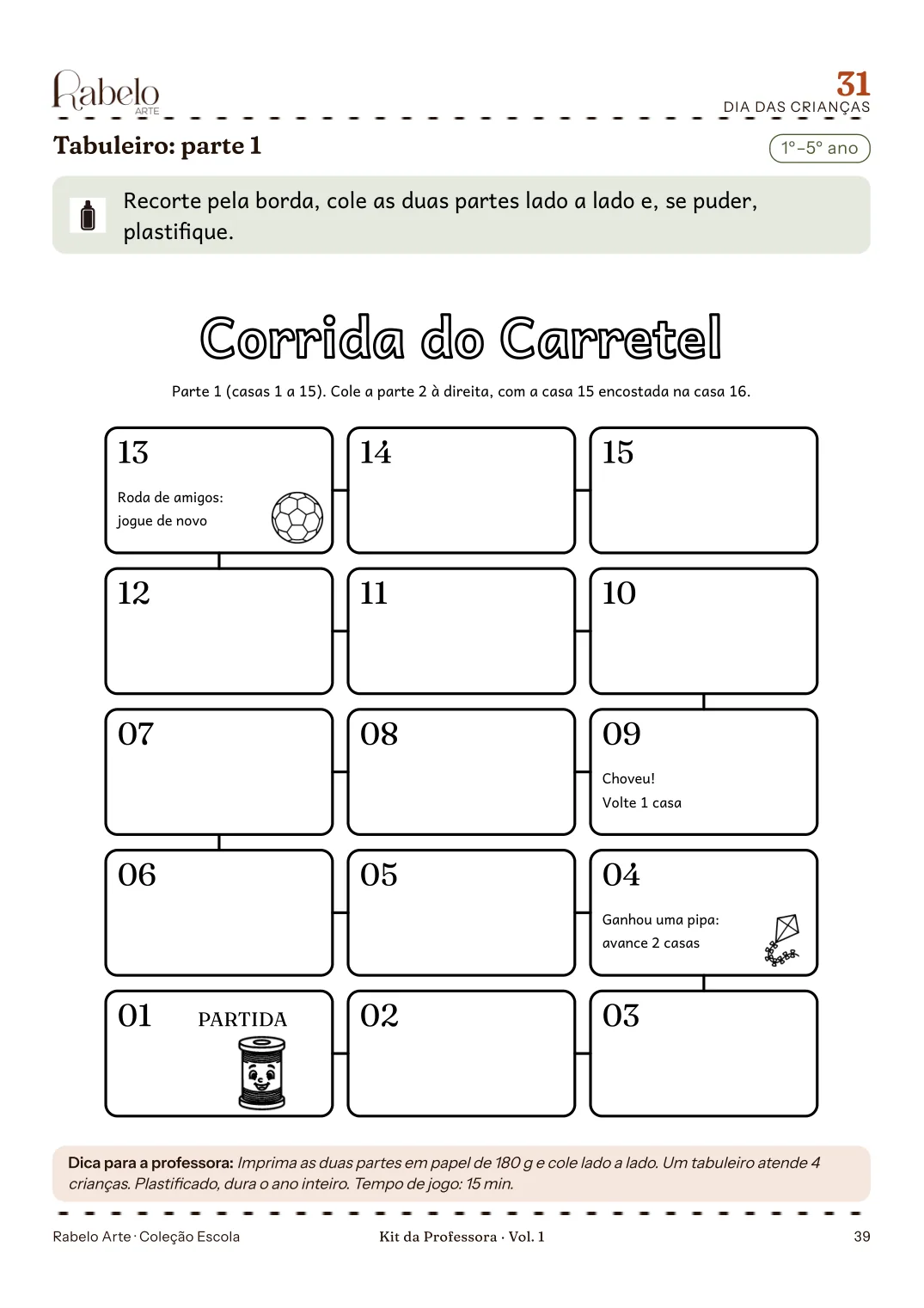 Tabuleiro do jogo Corrida do Carretel