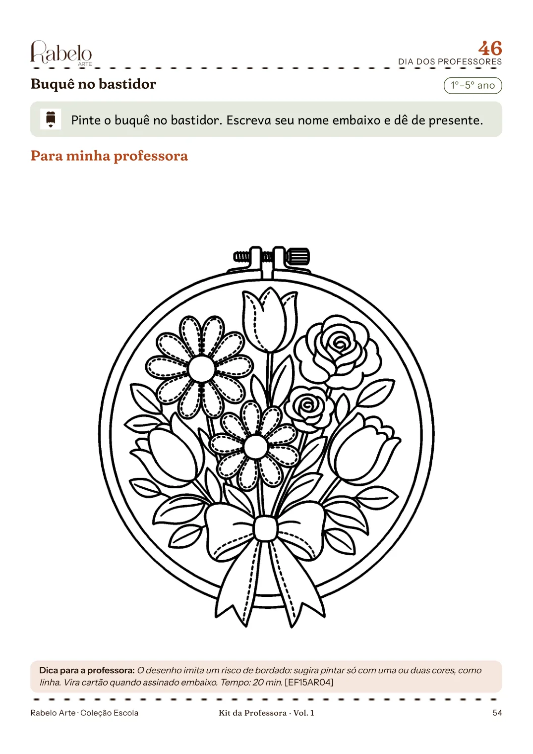 Buquê de flores dentro de um bastidor, para colorir