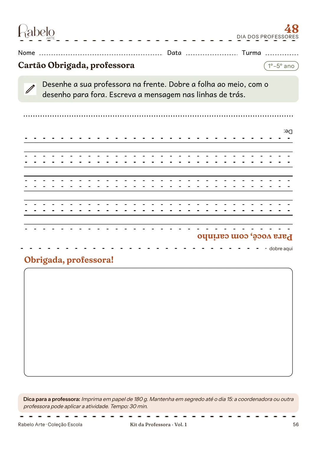 Cartão dobrável Obrigada, professora