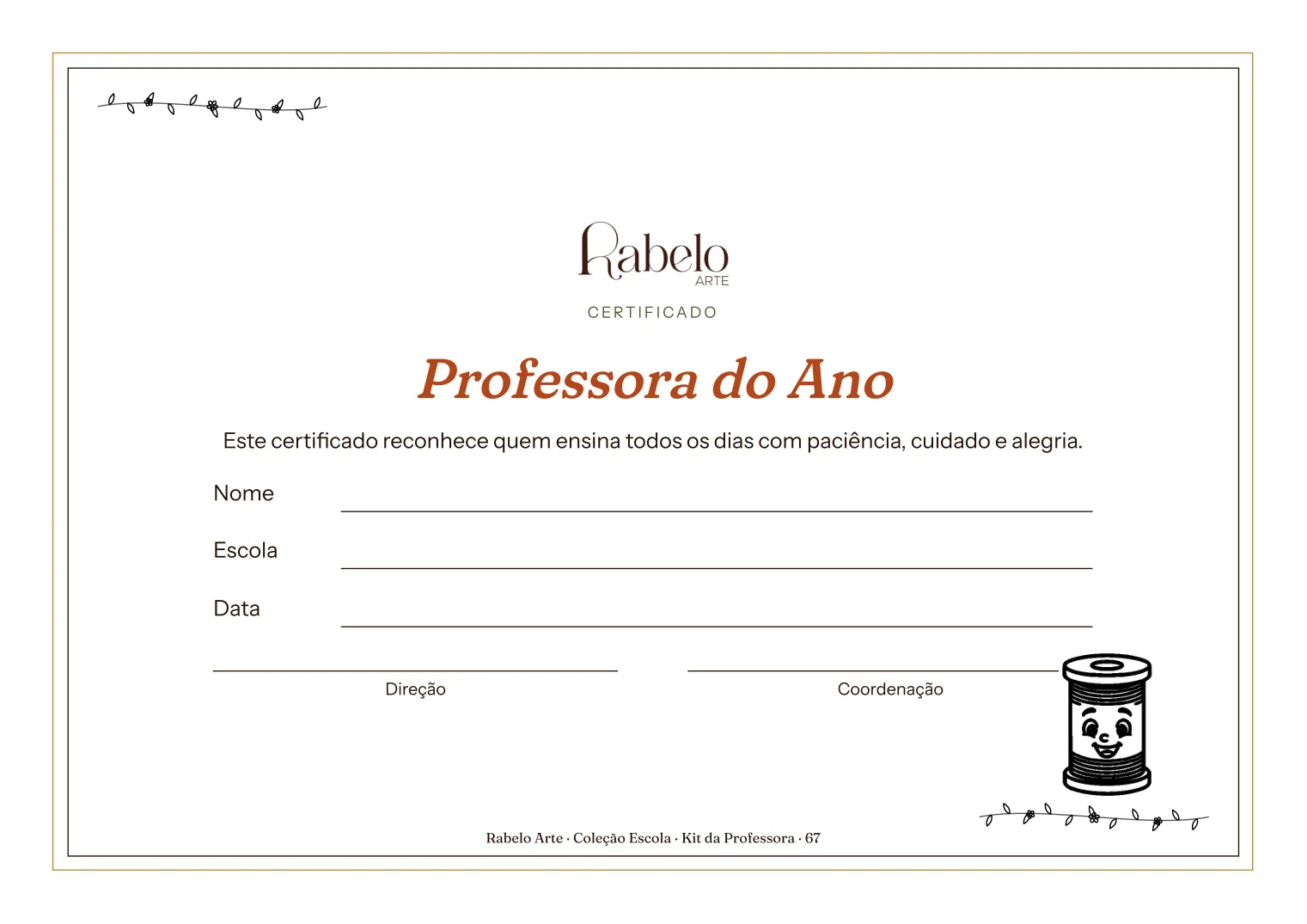 Certificado Professora do Ano, em paisagem